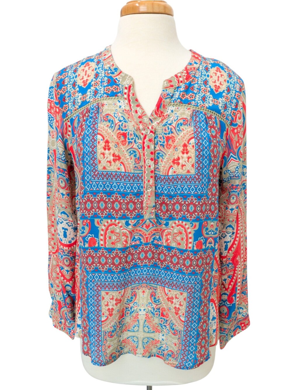 Tolani Nina Silk Blouse Sz S, Ginger Paisley Print, NWT